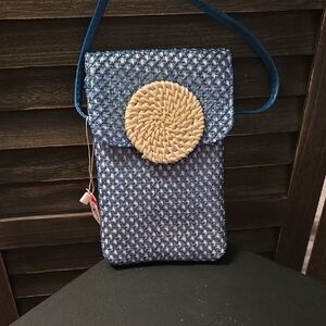 Blue Woven Crossbody Bag with Natural Accent